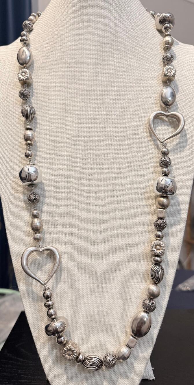 Roxxsan Vintage Heart Beaded Necklace 36” Statement Necklace
